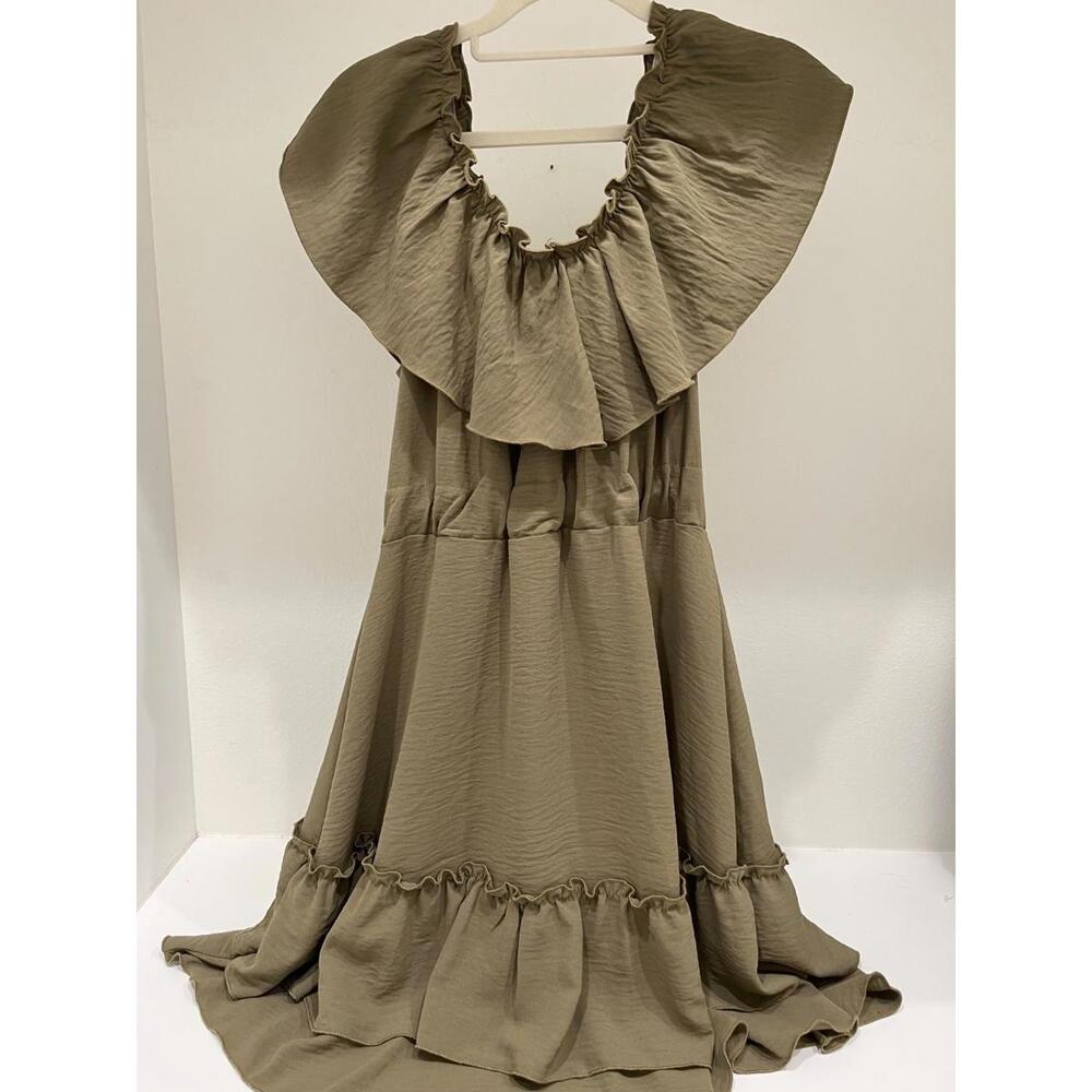 Off The Shoulder Tiered Resort-wear Sundress Lightweight  Beige